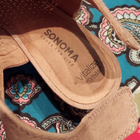 Comfortable Faux Suede Tan Sandals with 2.5" Heel and Velcro Back Straps - Picture 5 of 5